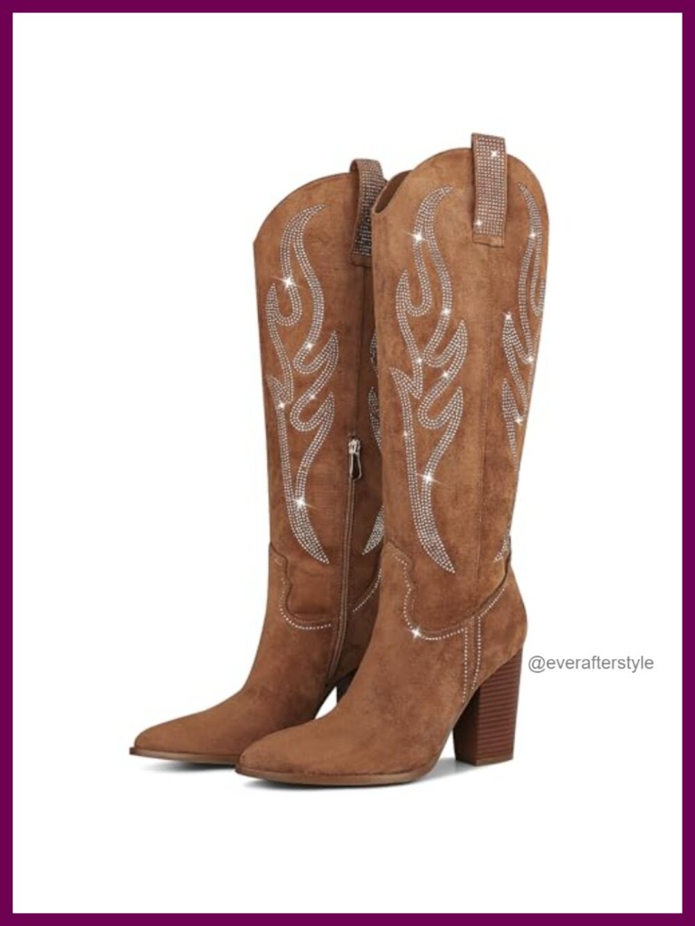 Women's Embroidered Rhinestone Cowboy Boots Knee High Block Heel